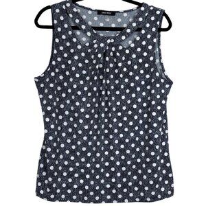 Nine West Sleeveless Polka Dot Blouse Women’s Large Navy/Black White Retro‎ Chic